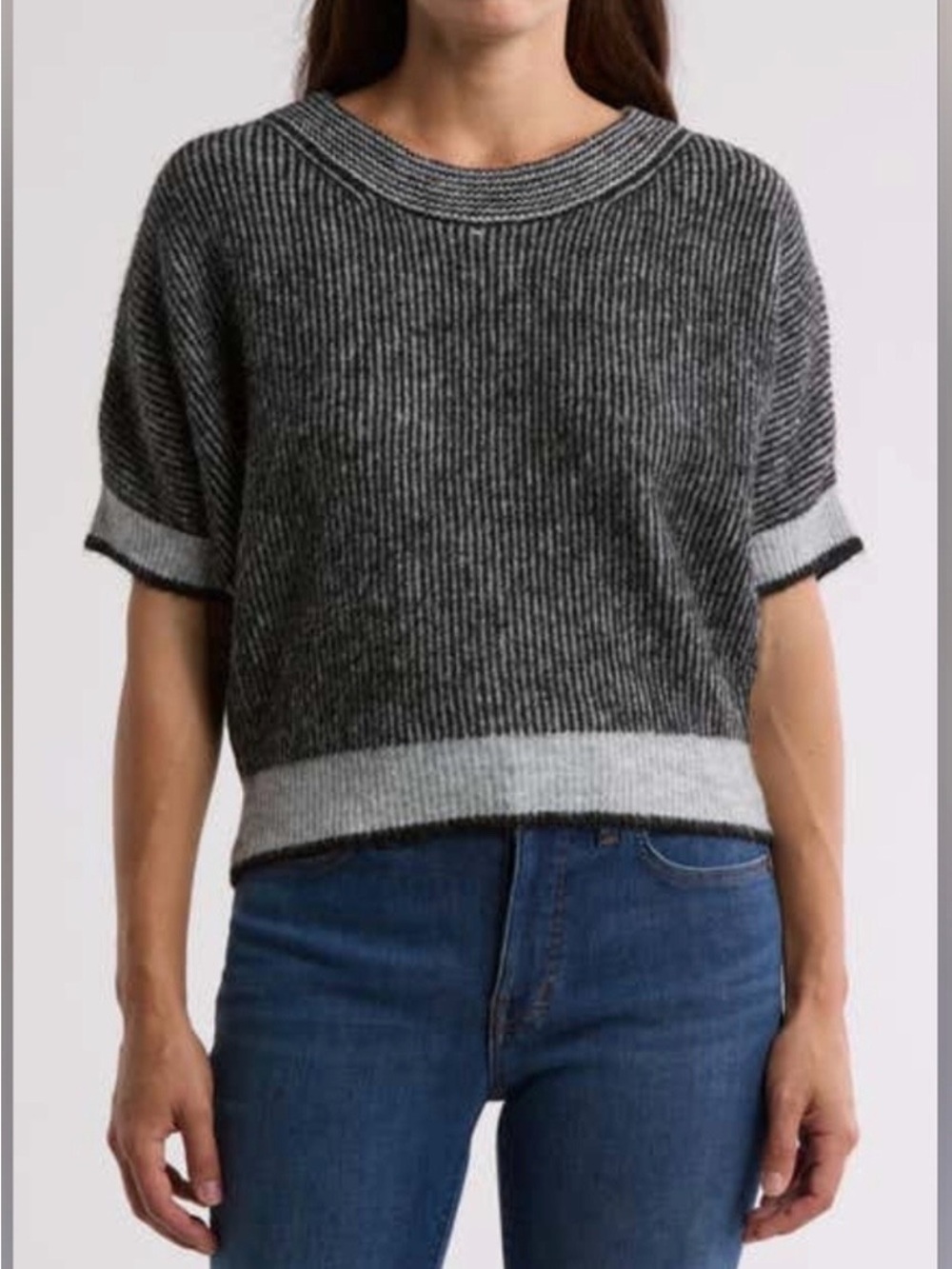 1. State Charcoal Gray Short Sleeve Ribbed Knit Sweater Wool Blend Medium